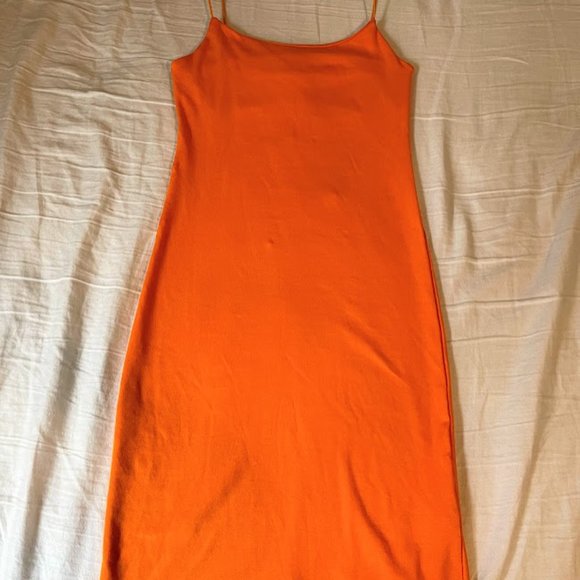 Zara Tangerine Dress Orange Fitted Thin Elastic Strap - Picture 3 of 6